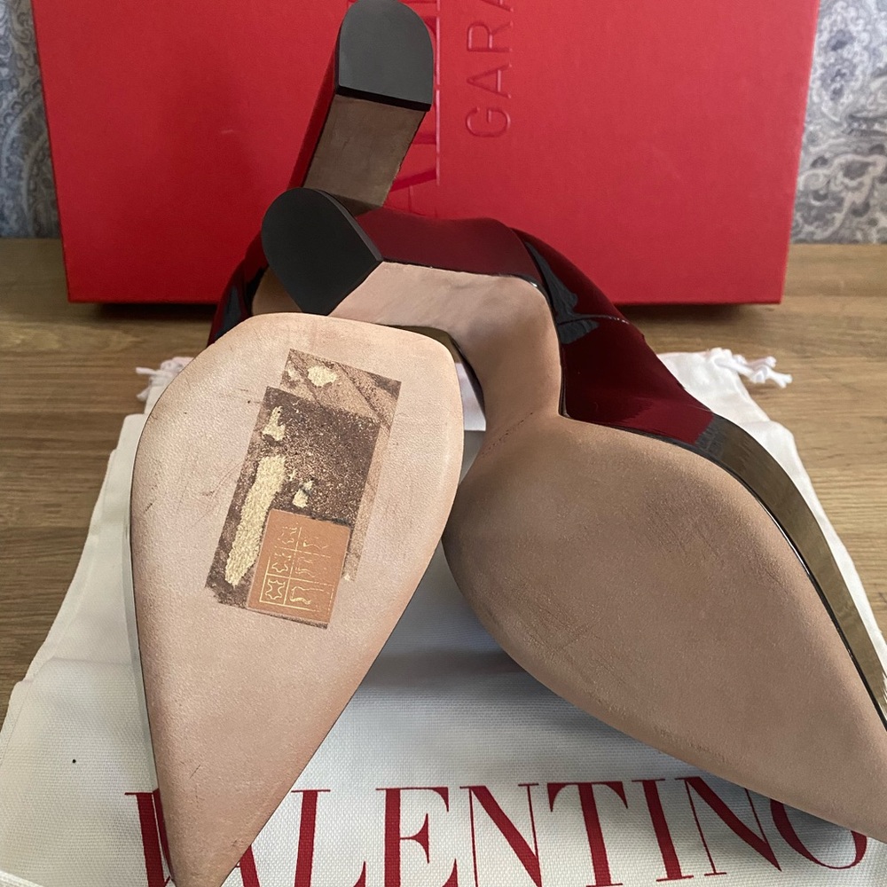 Valentino Rockstud Tan-go Black Patent Leather Ankle Strap Platform Heel Pump 41 - Picture 10 of 12